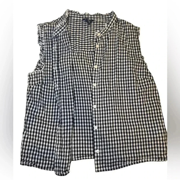 Forever 21 Woven Sleeveless Button  Shirt Black/White Checkered - Size Small - Picture 3 of 7